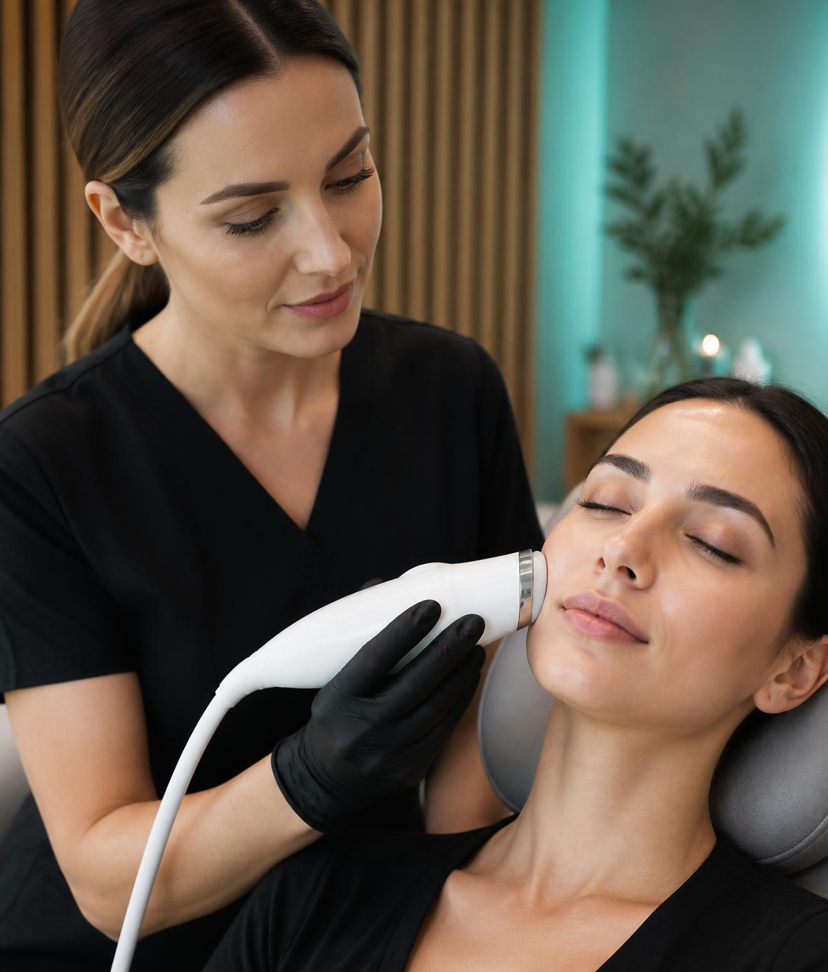 A dermal clinician performing an advanced skin analysis